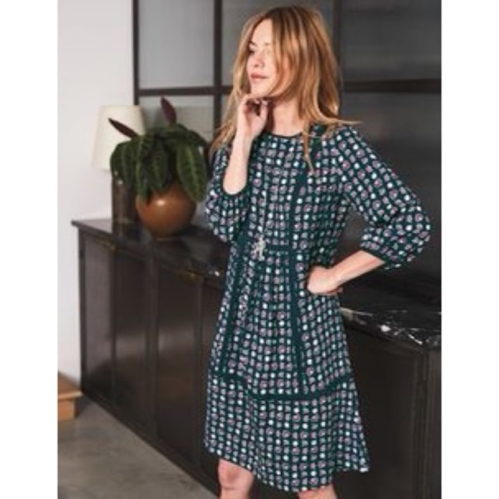 Boden Luna Dress in Seaflower Press Green, size 8